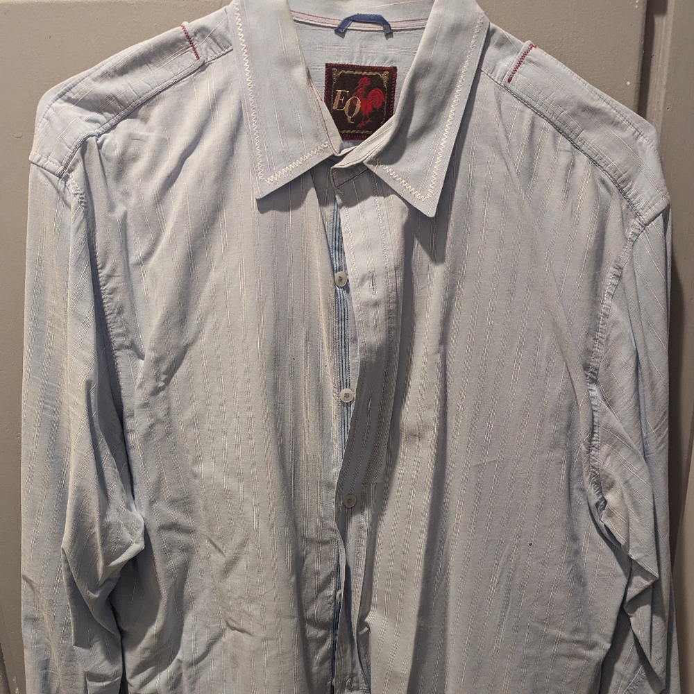 Equilibrio EQ Rooster Men's Size Large XL Light Blue Striped Button Long Sleeve